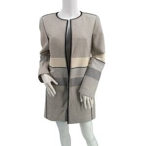 Lafayette 148 Jacket Women's Sz 10 PRIA Coat‎ Open Striped Tan Black Designer